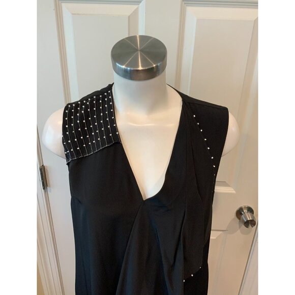 Derek Lam 10 Crosby Black Bead Embellished Ruffle 100% Silk Shift Dress, Size 4 - Picture 2 of 9